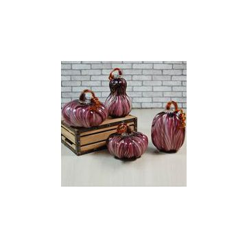 Wholesale Decorative Purple Stripe Pattern Glass Pumpkin for Halloween Gift