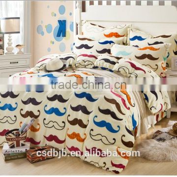 2017 New style High quality mustache print 4pcs flannel blanket bedding set