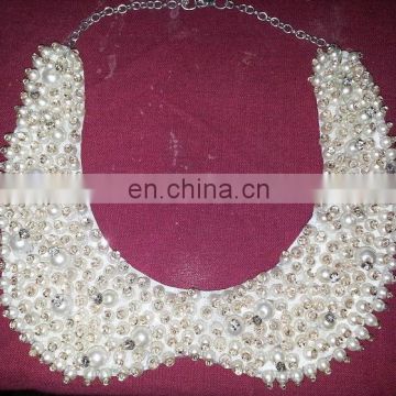Collar Style Embroidery Necklace with Pearls