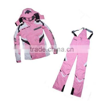 pink coat and pink pant warmth and breathable and water proof PTFE ski suit with adjustable hat