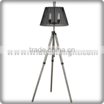UL CUL Listed Hotel Floor Tripod Lamp With Double Lights And Organza Black Shade F80443