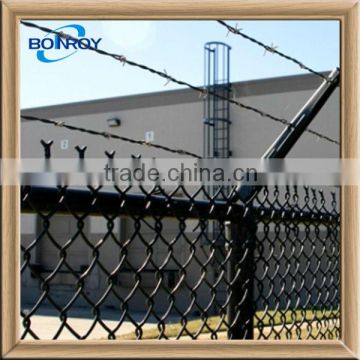 color vinyl coated wire fence of chain link mesh with barbed wire