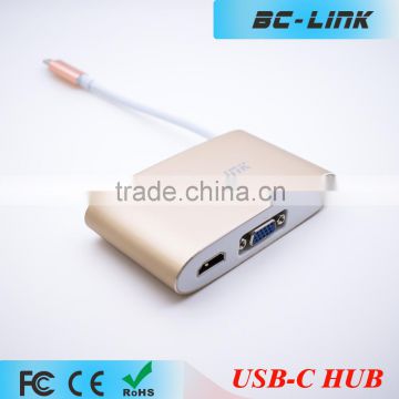 BC-LINK Type-C Pass Through USB-C HUB with VGA HDMl USB-C Charging Port