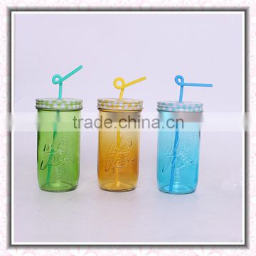 new 550ml glass juice jar with strip straws