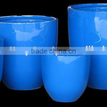 Blue Glossy painted Fiberstone pots, polystone planters