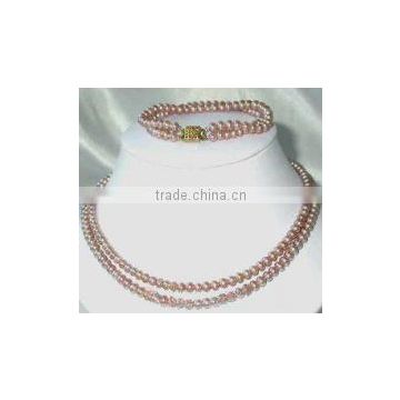 wholesale 2 rows 17-18" 6-7mm lavender pearls necklace & bracelet set
