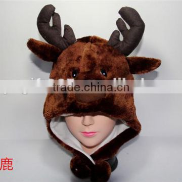 Cute Elk Plush Warm Hat Earmuff With Ear Poms Cartoon Animal Cap