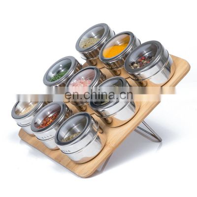 Wall Mounted Spice Storage Tins Stand Magnetic Spice Rack bamboo