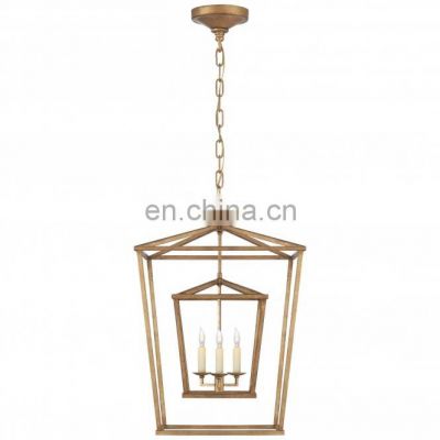 New Double Cage Pendant Light VISUAL COMFORT 4 Light  Gold Foyer Lantern Ceiling Light Rustic Vintage pendant lamp