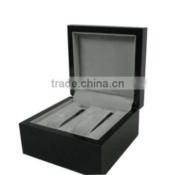 Lacquered Wooden Black Watch Box for Two- watch Packaging