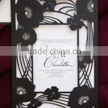 Lovely & beautiful black floral laser cut wedding invitations