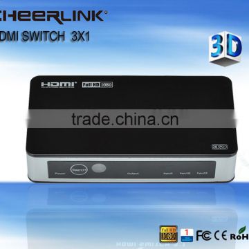 3D support Full HD 1080P HDMI Switch 3*1 / 3 port switch/IR remote control