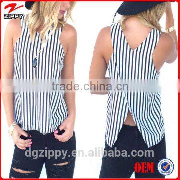 Fashionable Stripe Stripe Cross Back Tank Woman Top 2016