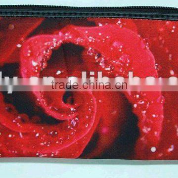 zipped travel red digital rose printed wallet