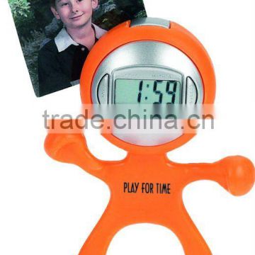 Hot sales flex man clock with magnet and clip for promotion