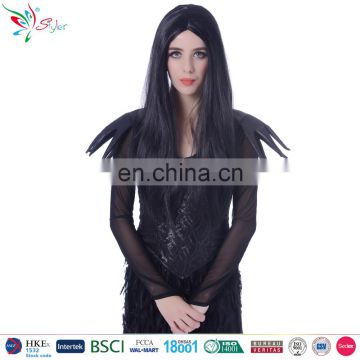 wholesale cheap synthetic hair 24" long black witch halloween wig