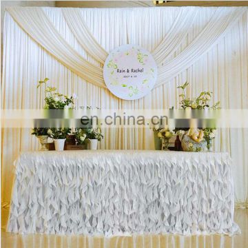 TS017 White ruffled table skirt gathered table skirts different designs of table skirting