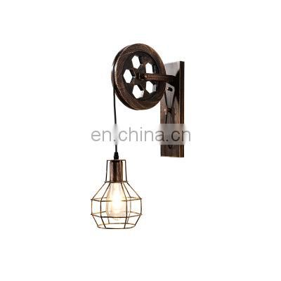 American antique wall lamp creative pulley vintage Iron wall lights modern black lighting