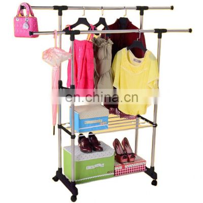 new hot sell  stainless steel double pole luggage carrier tower shoe clothes gondola kids clothing rack divider