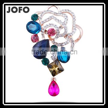 Colorful Fashion Jewelry Rhinestone Brooch Flower With Pin