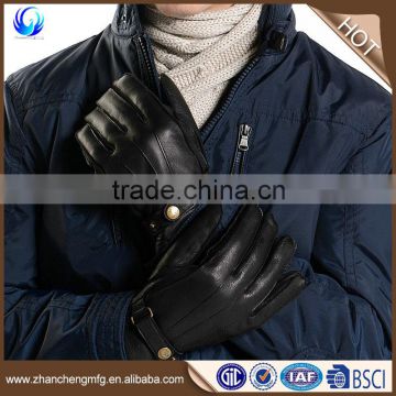 Men's fashion wool knitted touchscreen deerskin leather gloves with leather belt