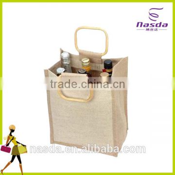high quality felt wine bag,ice bag wine cooler wholesale,6 pack wine bag with wooden handle