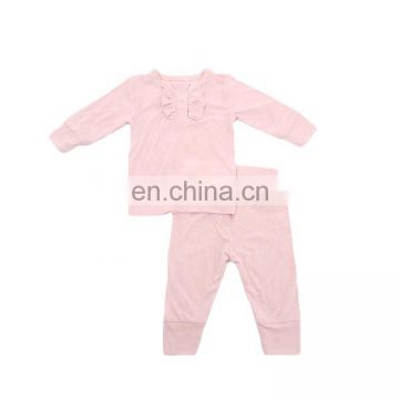 Wholesale Bamboo Cotton Ruffle Ribbed Baby 2 Piece Pajama Sets For Baby Girls