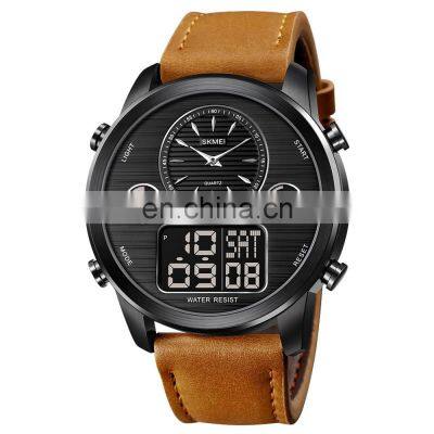 Skmei 1653 Digital Wristwatch 30m Water Resistant Leather Watches Men Analog Quartz Watches