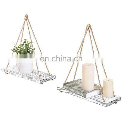 White washed wood hanging swing shelf