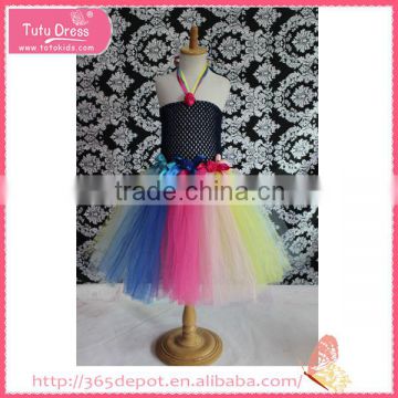 Halter Top varicolored yarn ribbon tutu fluffy voile girl's dress children frocks designs