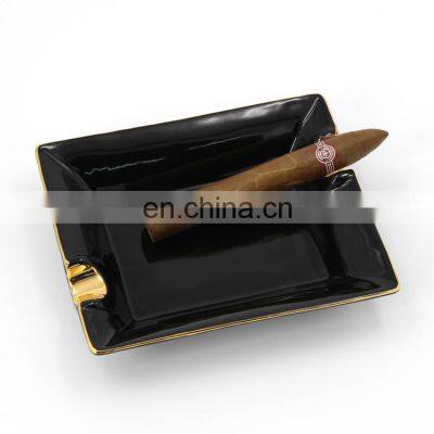 black rectangle ceramic luxury customizedprinting logo diy porcelain ceramic cigar ashtray