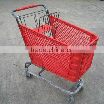 Supermarket plastic shopping trolley/shopping cart 180L