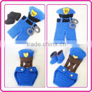 handmade baby boy toddler clothes sets crochet policeman outfit for newborn baby