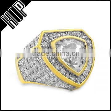 Fashion Mens Custom Gold Bling Ring With Crystal