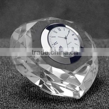 Personalized heart shape crystal glass desk clock for wedding favor decoration