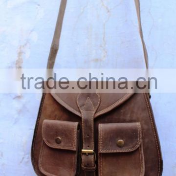 Vintage Leather saddle bags, Real goat leather hand made side bag