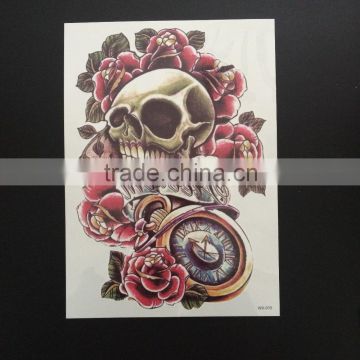 WX- 015 Flower Skull Temporary Tattoo Sticker/ CMYK Tattoos/Skin Safe Body Art Tattoo