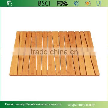 Bamboo Shower Floor and Bath Mat - Skid Resistant - Heavy Duty Solid Design