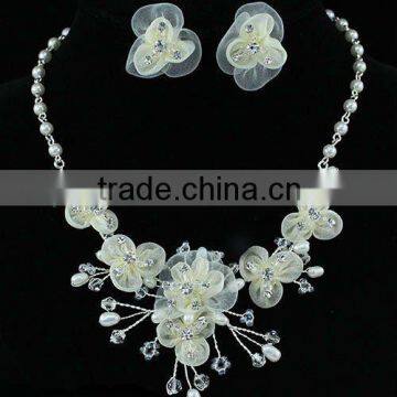 Bridal Ivory Fabric Water Pearl Necklace Earrings Set CS1218