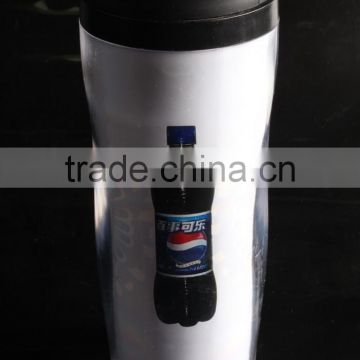 Custom double wall plastic travel mug with photo insert
