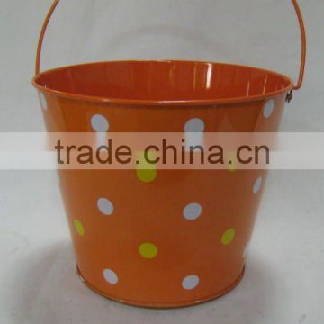 Tin Flower pot with handle printing finished round shape