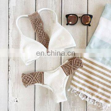 Bikinis White Knitting Sexy Bikini Set Women Hollow Out Low Waist Maillot de Bain Femme Strappy Lady Biquini Bathing Suit