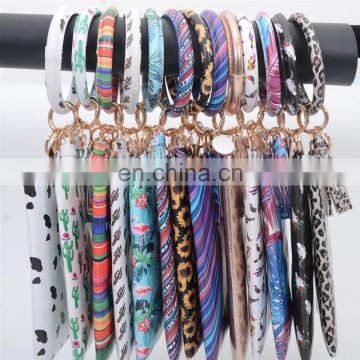 PU Leather Key Chain Matching Wristlet Bag Women Circle Tassel Bracelet Wristlet Keychains Purse Phone Wallet