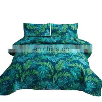 Wholesale Leaves Green Jungle Plant Quilt Sets Summer Quilt Microfiber Ultrasonic Tropical Bedspread Set