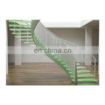 Modern Stainless Steel Arc&Straight Stairs Floating Glass Arc Staircase