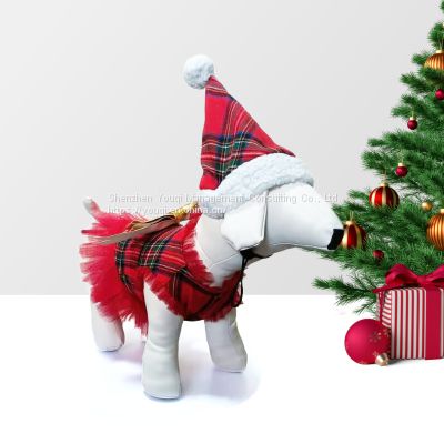 Pet Clothes/ Christmas Dog Clothes/ Golden Bow Clothes for Dog/ Bow Plaid Skirt Dog Dresses/