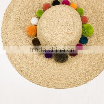 Fashion Pompom Summer Raffia Straw Hat China Manufacturer