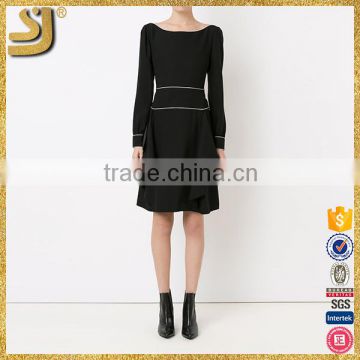 Modern factory long sleeve round neck black back zipper casual formal dress for women