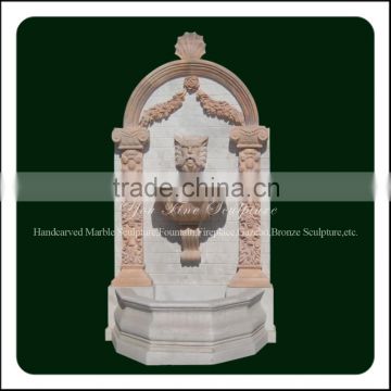 Hand Carved Outdoor Garden Marble Lion Head Wall Fountain
