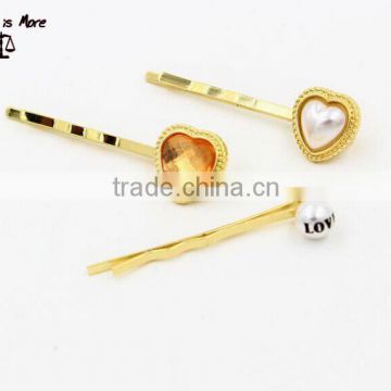 2015 Fashion heart hair pin set with pearls and stones